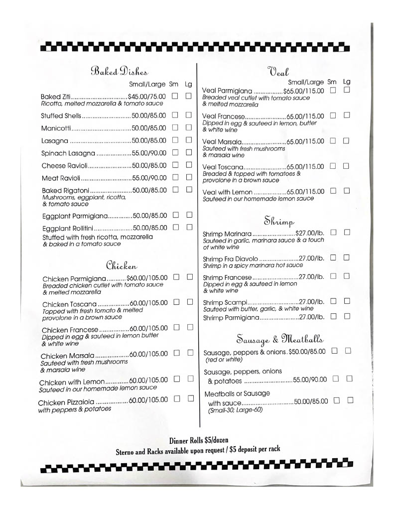 La Strada Cafe Baked Dishes Menu