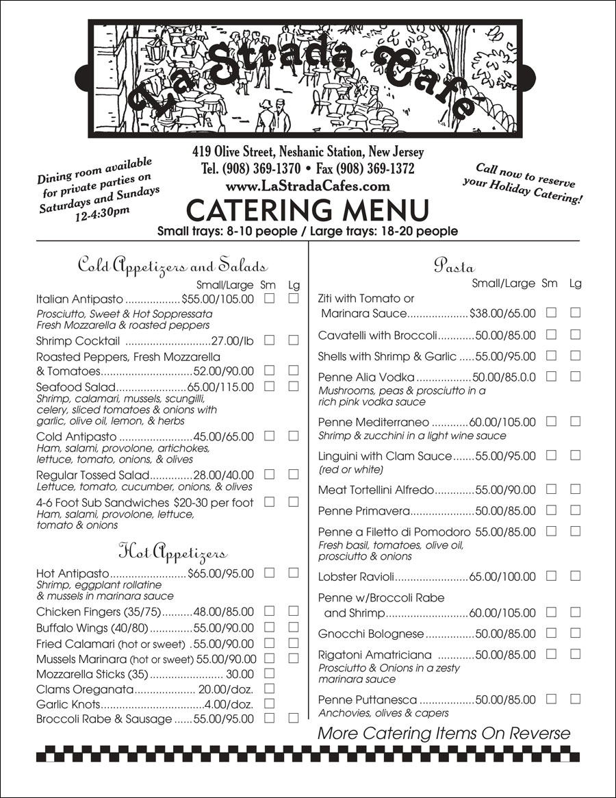 La Strada Cafe Catering Menu