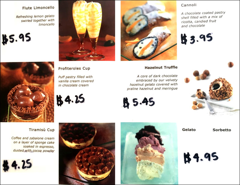 La Strada Cafe Dessert Menu